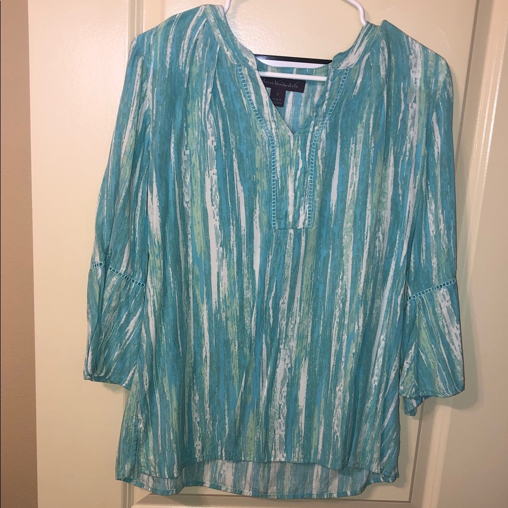 Gloria Vanderbilt Teal Striped Tunic Top